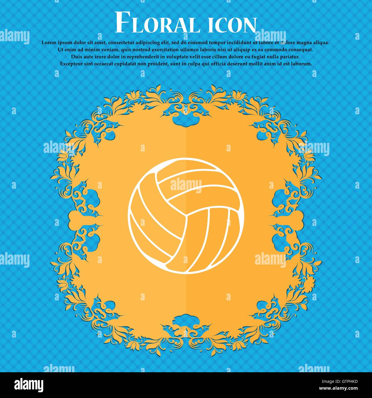 Volleyball icon icon. Floral flat design on a blue abstract background with place for your text