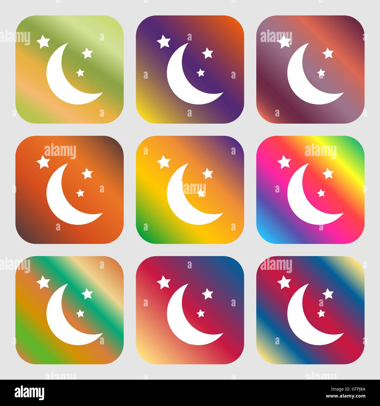 moon icon . Nine buttons with bright gradients for beautiful design ...