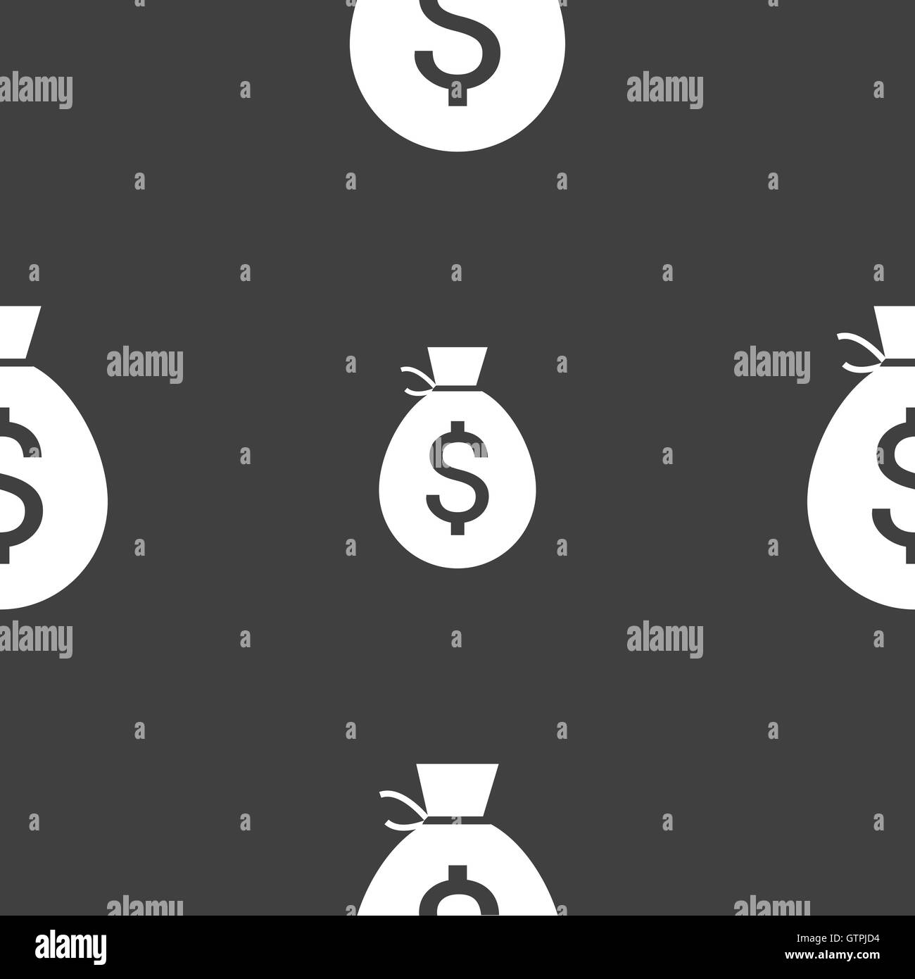 Money bag icon sign. Seamless pattern on a gray background. Vector Stock Vector