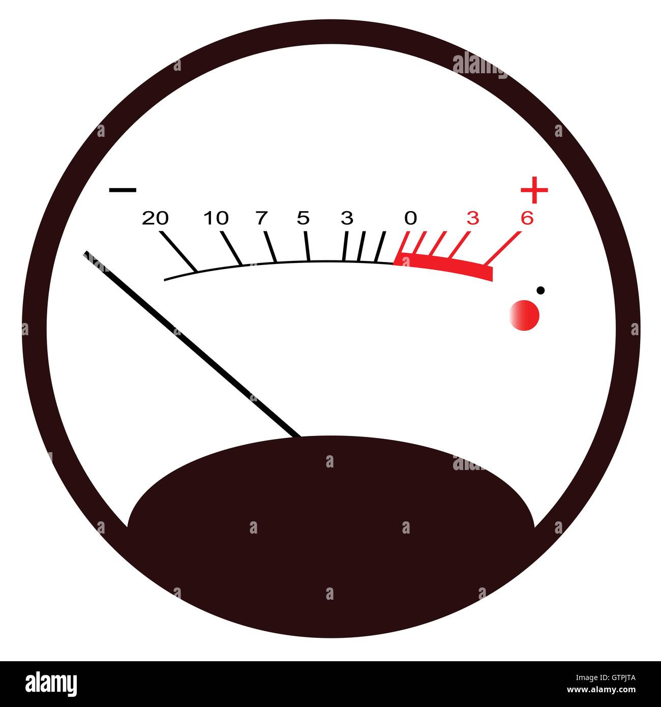 A typical analogue audio meter as found on old tape recorders with the needle in the black Stock Vector