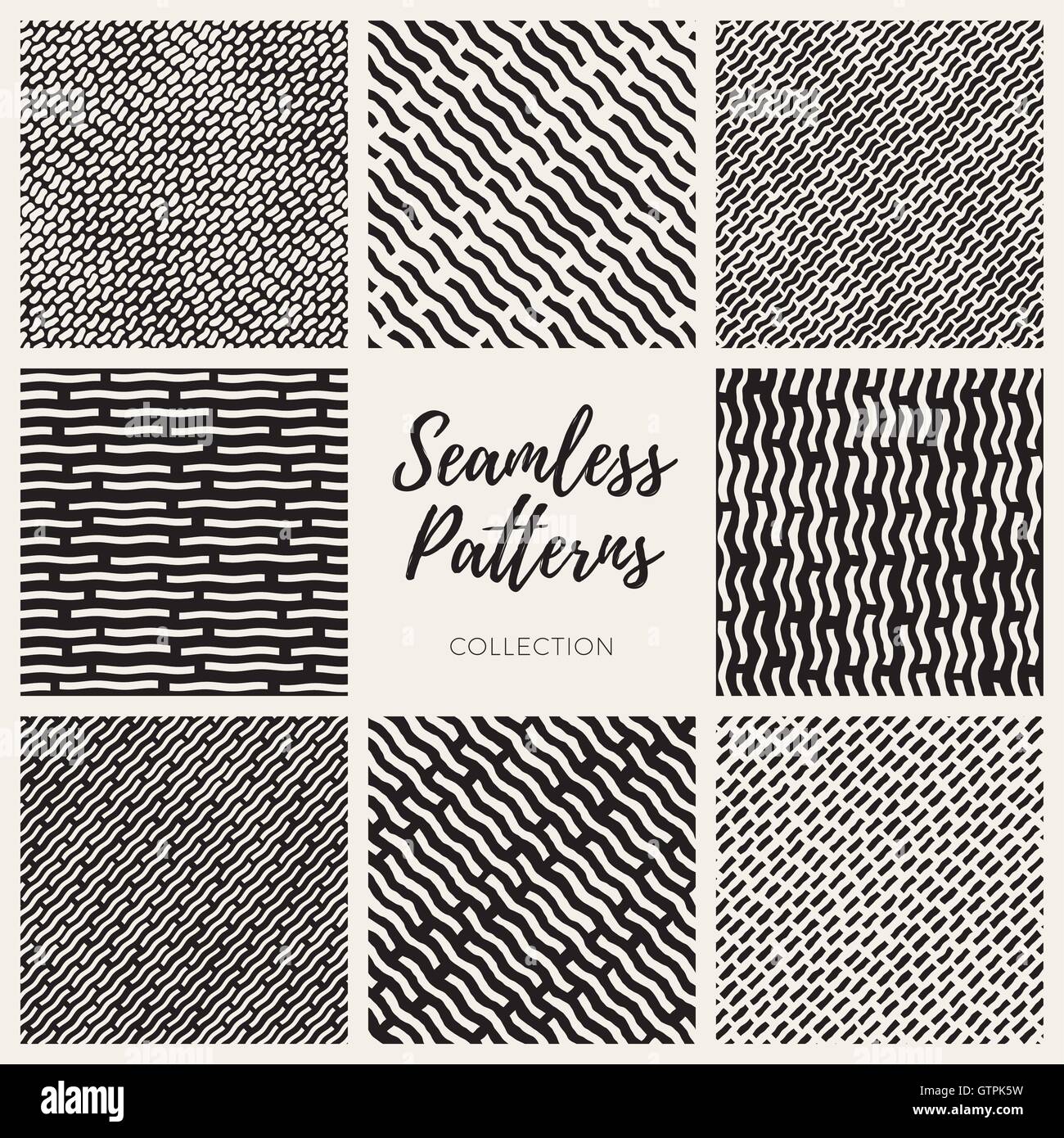 Set of Eight Vector Seamless Hand Drawn Lines Patterns Collection Stock ...