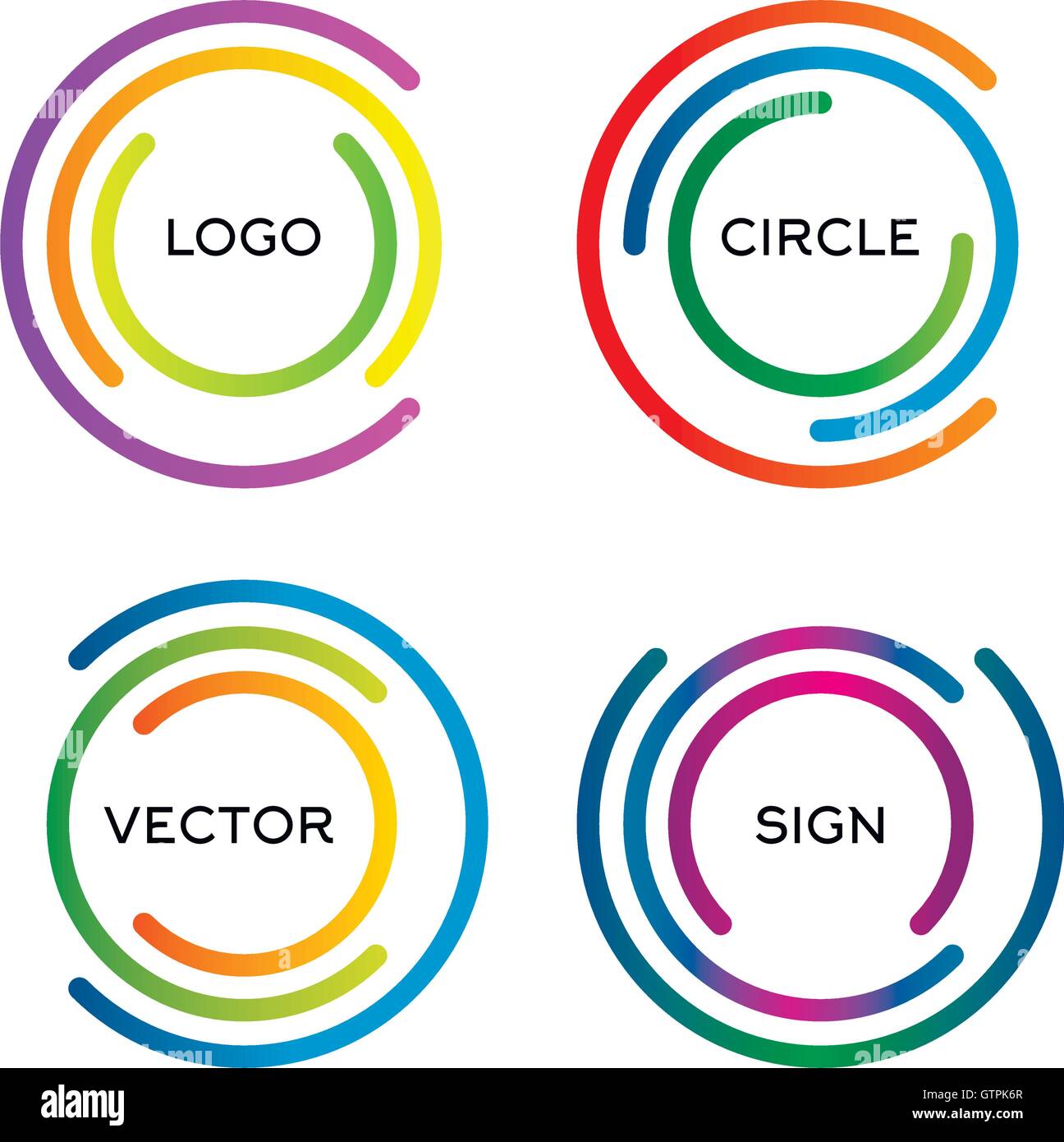 Isolated abstract round vector logo set. Outlined circular colorful ...