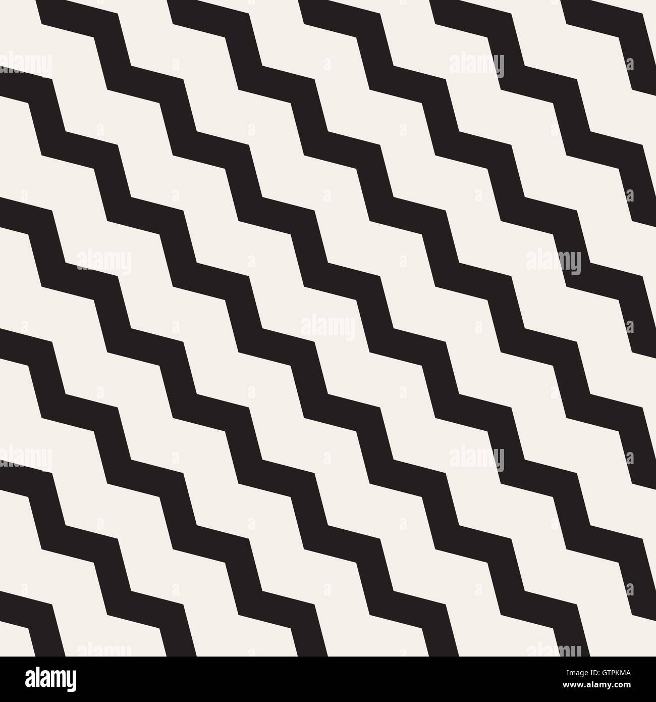 Vector Seamless Black and White ZigZag Diagonal Lines Geometric Pattern Stock Vector