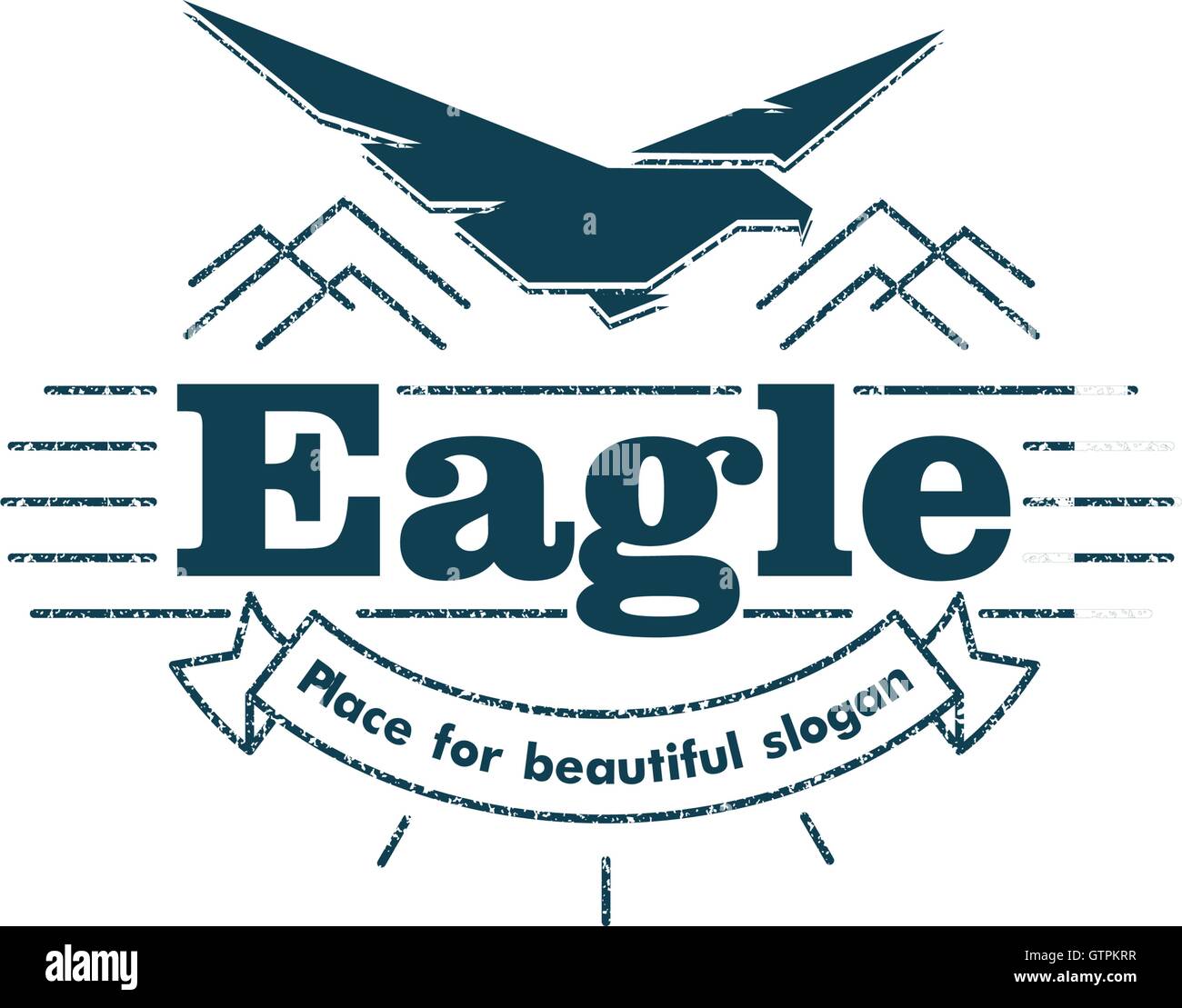 Isolated flying eagle silhouette vector logo. Bird with spead wings. American symbol. Wild nature element. Stock Vector