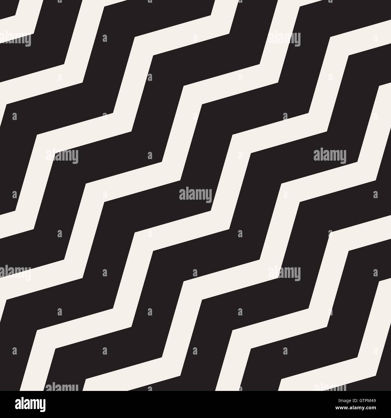 Vector Seamless Black and White ZigZag Diagonal Lines Geometric Pattern