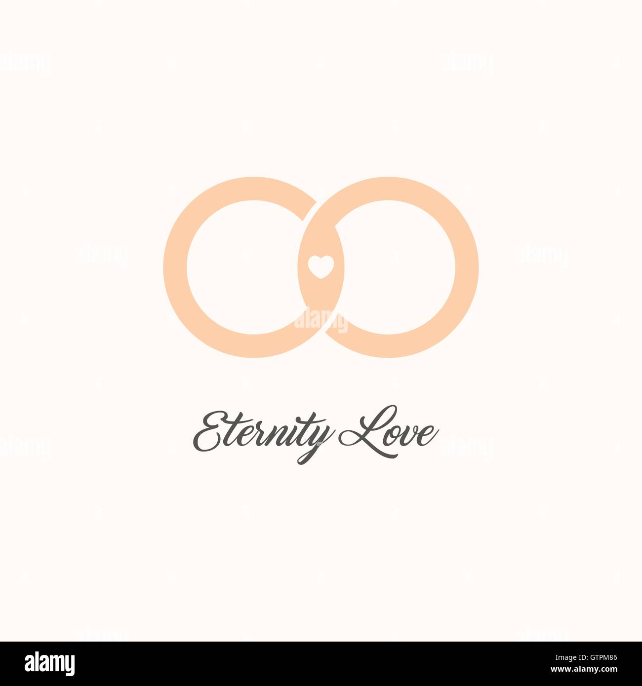 Eternity love vector logo. Wedding gold rings. Endless love isolated symbol. Unusual design logotype. Stock Vector