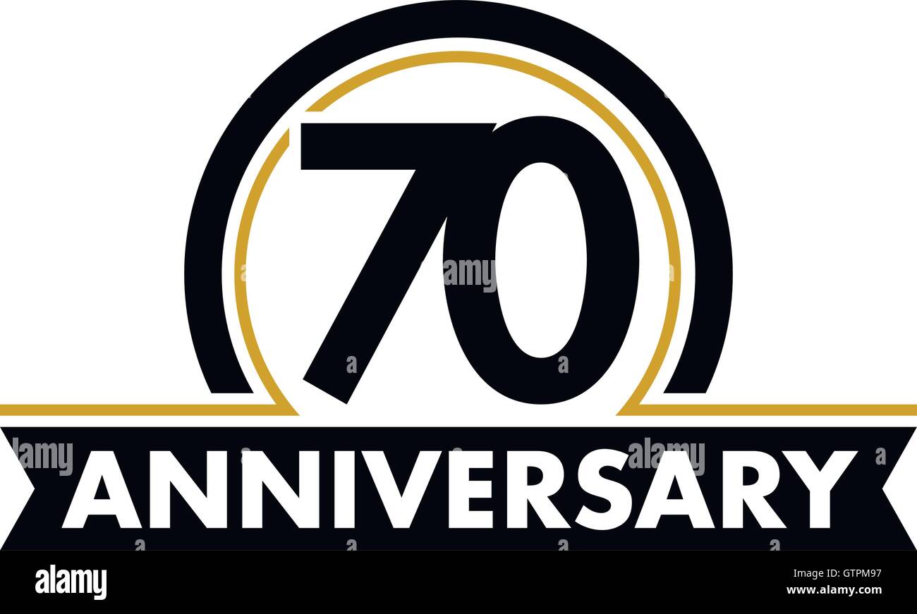 Anniversary vector unusual label. Seventieth anniversary symbol. 70 years birthday abstract logo. The arc in a circle. 70th jubi Stock Vector