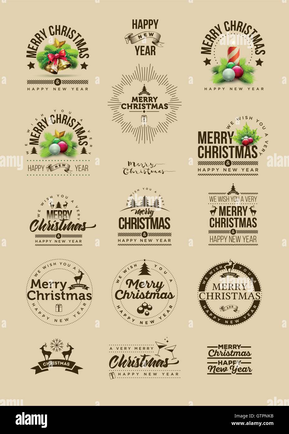 Vector Christmas and new year decoration collection of calligraphic and typographic design with icon and symbol elements. Stock Vector