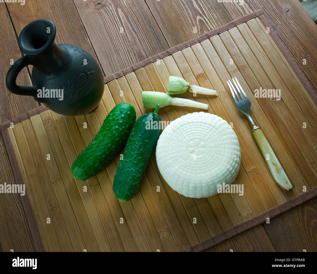 Traditional Caucasian homemade cheese sulguni.close up Stock Photo