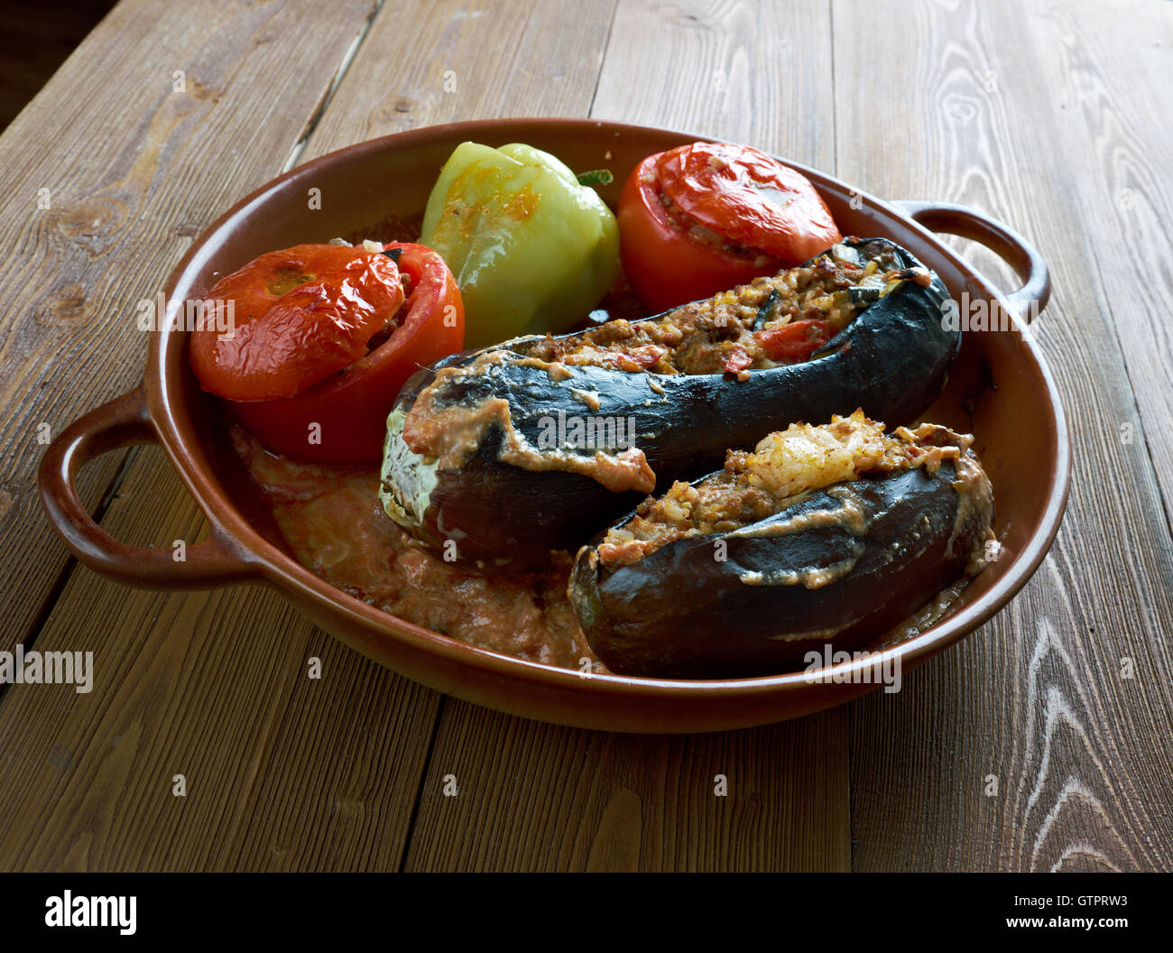 Badımcan Dolması Eggplants, tomato ,paprika are stuffed with meat and