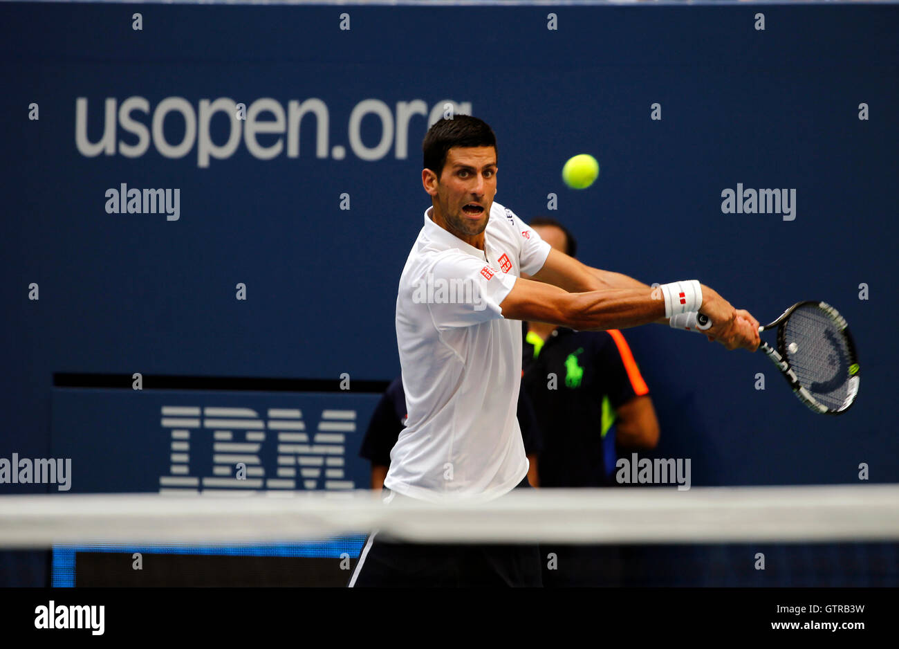 New York, United States. 09th Sep, 2016. Novak Djokovic during his semi final match against Gael Monfils of France at the United States Open Tennis Championships at Flushing Meadows, New York on Friday, September 9th. Djokovic won the match in four sets to advance to the final Credit: © Adam Stoltman/Alamy Live News  Stock Photo