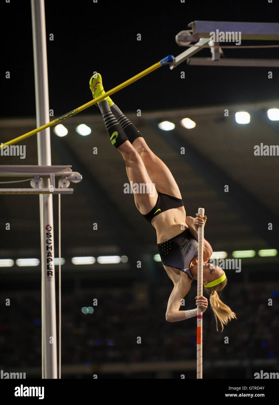 BRUSSELS, BELGIUM - SEPTEMBER 9: Sandi Morris of the USA winning the women's Pole Vault at the AG Insurance Memorial Van Damme IAAF Diamond League meeting at King Baoudoin stadium of Brussels on September 9, 2016 in Brussels, Belgium Credit:  Gary Mitchell/Alamy Live News Stock Photo