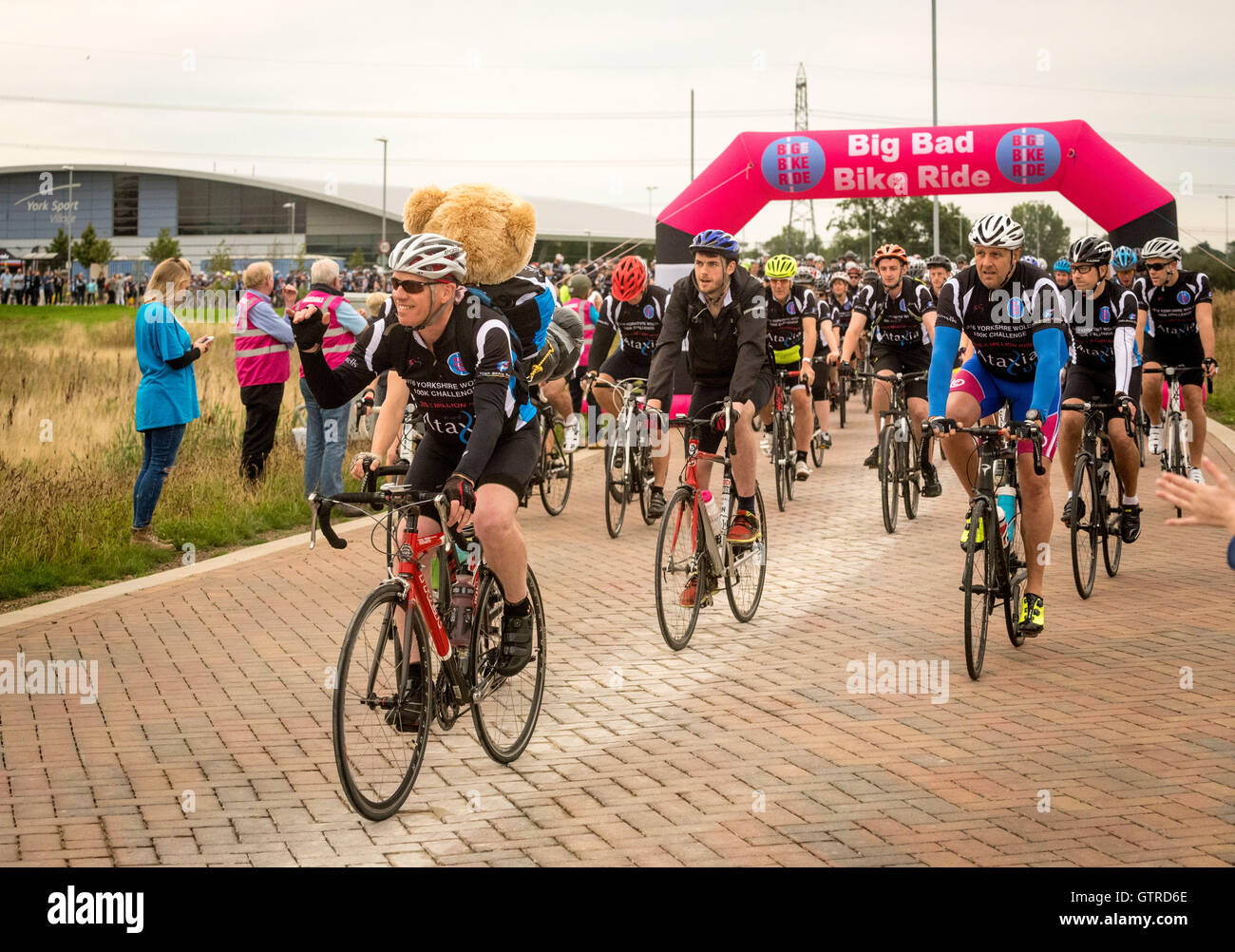 York, UK. 10th September, 2016. Over 400 riders set off on the Big Bad Bike Ride, an annual sponsored bike ride which was set up in 1991 to raise money for Ataxia UK, a charity which supports research into potential cures for Friedreich's ataxia. The 2016 ride will take the total raised to over one million pounds.. Photo Bailey-Cooper Photography/Alamy Live News Stock Photo