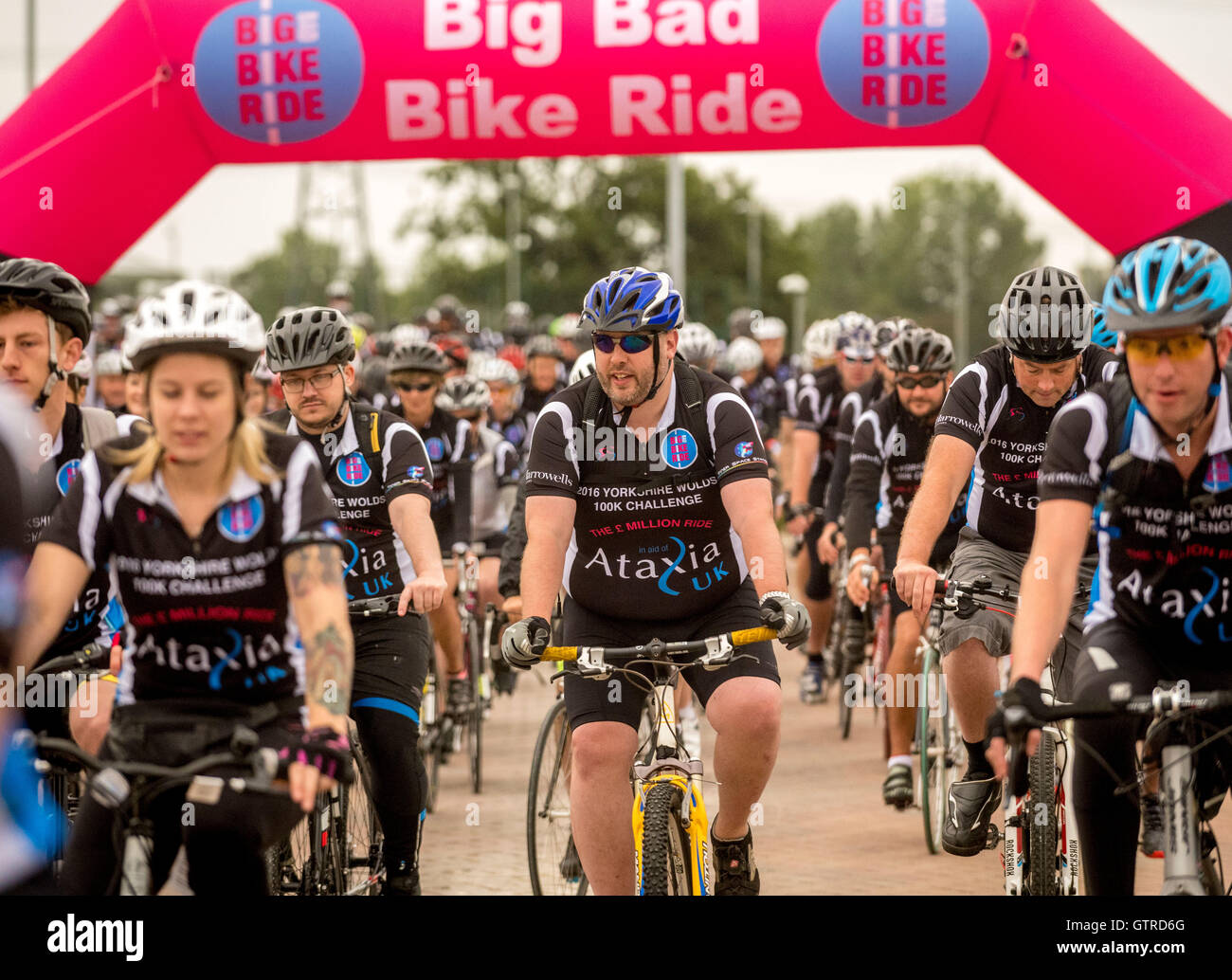 York, UK. 10th September, 2016. Over 400 riders set off on the Big Bad Bike Ride, an annual sponsored bike ride which was set up in 1991 to raise money for Ataxia UK, a charity which supports research into potential cures for Friedreich's ataxia. The 2016 ride will take the total raised to over one million pounds.. Photo Bailey-Cooper Photography/Alamy Live News Stock Photo