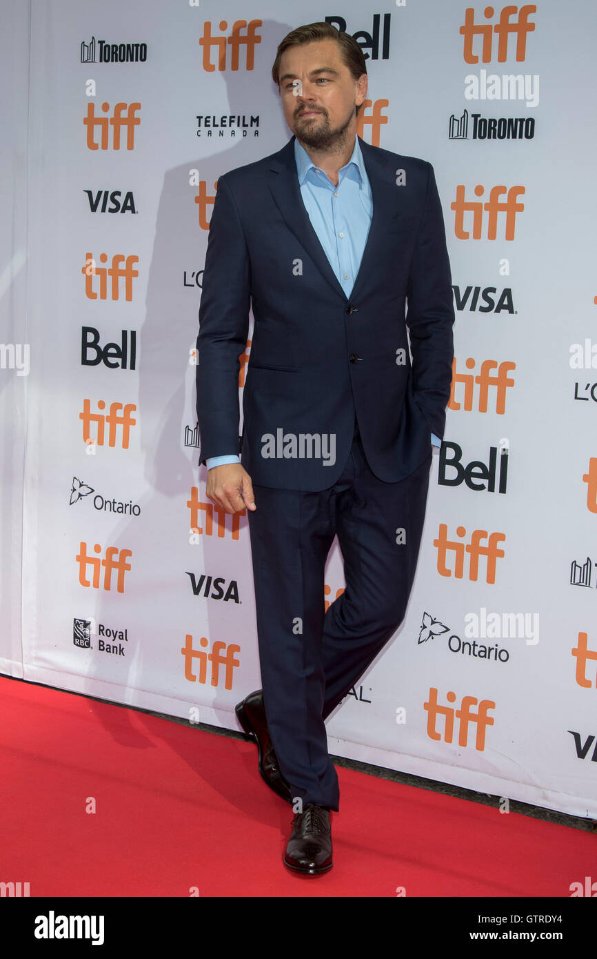 Toronto, Canada. 09th Sep, 2016. Actor Leonardo DiCaprio arrives at the premiere of Before The Flood during the 41st Toronto International Film Festival, TIFF, at Princess of Whales Theatre in Toronto, Canada, on 09 September 2016. Photo: Hubert Boesl - NO WIRE SERVICE -/dpa/Alamy Live News Stock Photo