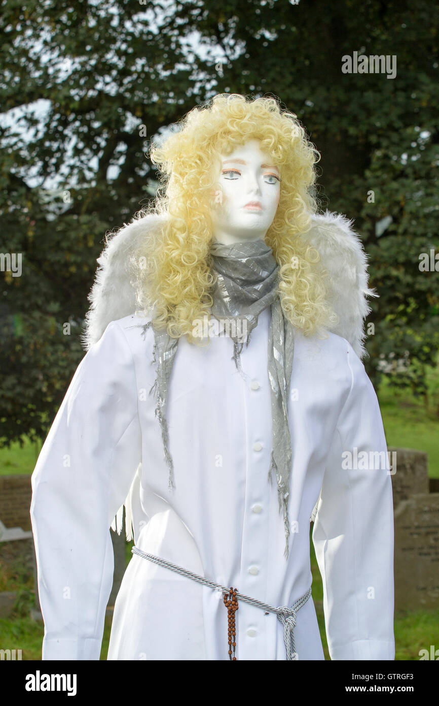 Angels Festival, Altham, Accrington. 10th Sep 2016:  Will they be Holy Angels or perhaps Hell’s Angels or even “Fallen Angels” - who knows? There is no theme and villagers can just let their imaginations run riot. Visitors will be provided with an “Angel Trail” map showing the location of all the angels in the village and the map will include a voting slip for “The most humorous angel” and “the most Artistic Angel” and “the most original angel”.  Credit:  Cernan Elias/Alamy Live News Stock Photo