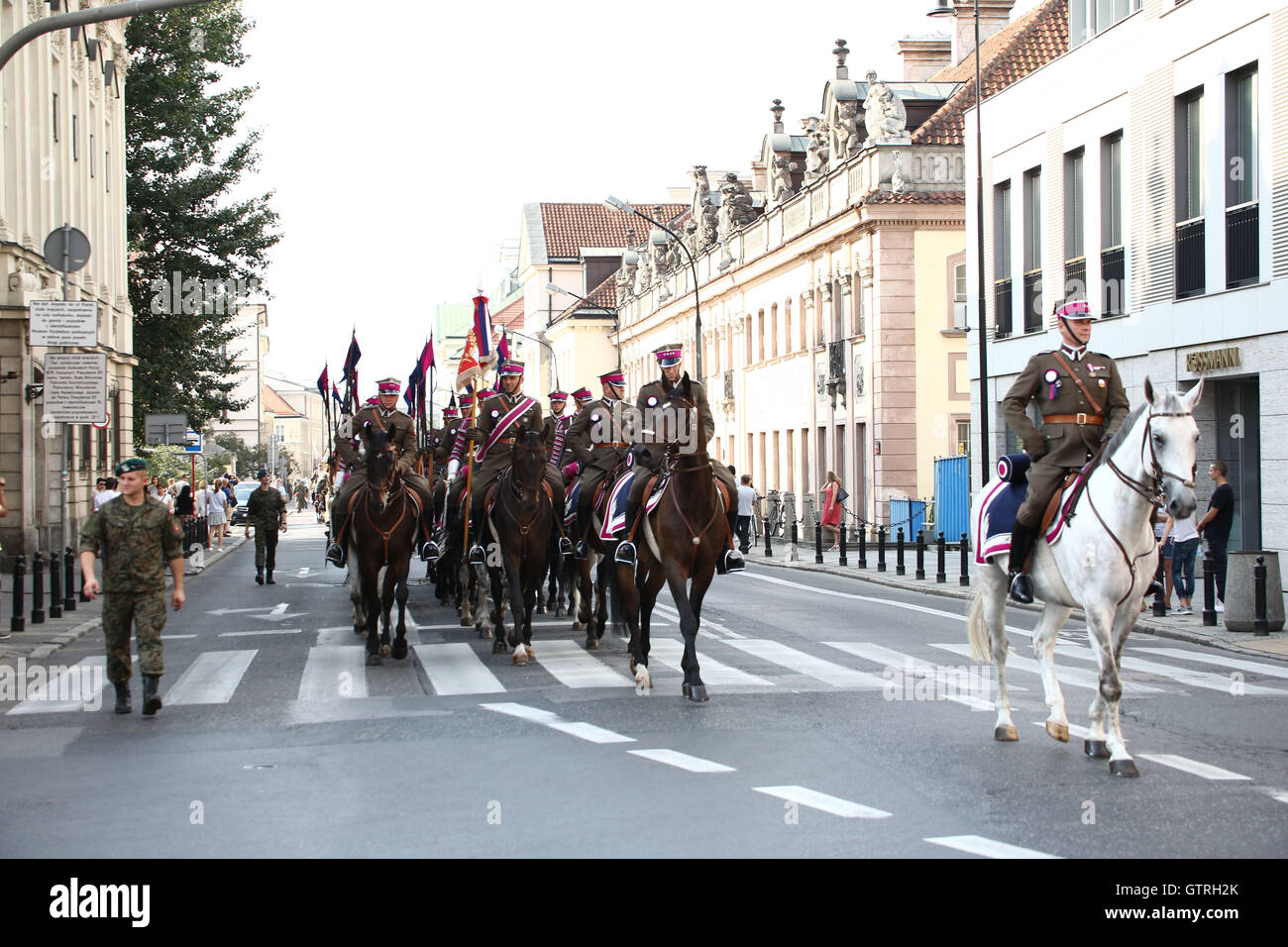Poland, Warsaw, 10th September 2016: Garrison of Warsaw held cavalry celebration day of the Polish army. A horse collapsed of the hot temperature during the riding parade. Credit:  Jake Ratz/Alamy Live News Stock Photo