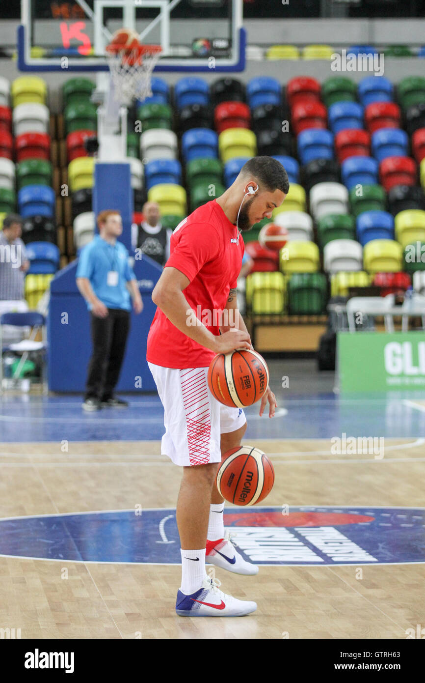 London, UK. 10th. September, 2016.  Team GB's Teddy Okereafor warms up. Team GB play Hungary in Eurobasket 2017 qualifiers at Copper Box, Olympic Park, London, UK. copyright Carol Moir/Alamy Live News. Stock Photo