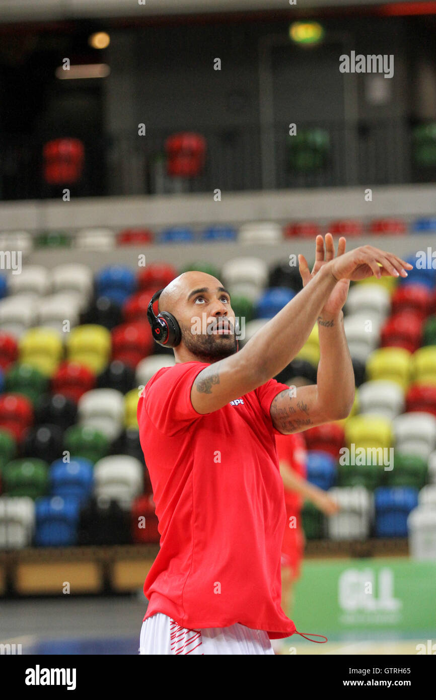 London, UK. 10th. September, 2016.  Team GB's Will Saunders warms up. Team GB play Hungary in Eurobasket 2017 qualifiers at Copper Box, Olympic Park, London, UK. copyright Carol Moir/Alamy Live News. Stock Photo