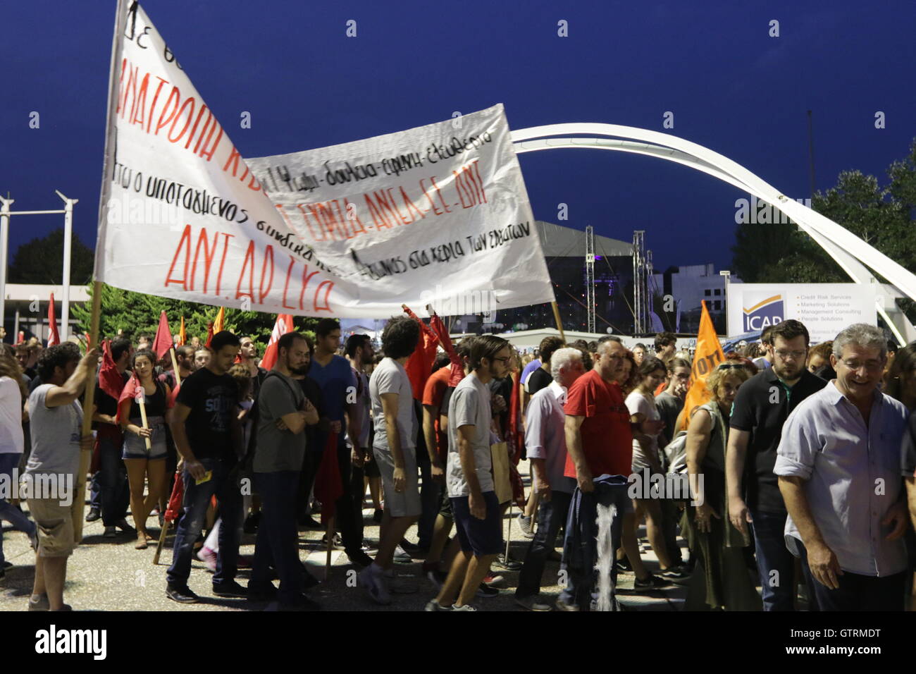 Thessaloniki, Greece. 10th September, 2016. Demonstrators protest against the government's austerity measures and reforms on the opening day of the annual Thessaloniki International Fair. Credit:  Orhan Tsolak/Alamy Live News Stock Photo