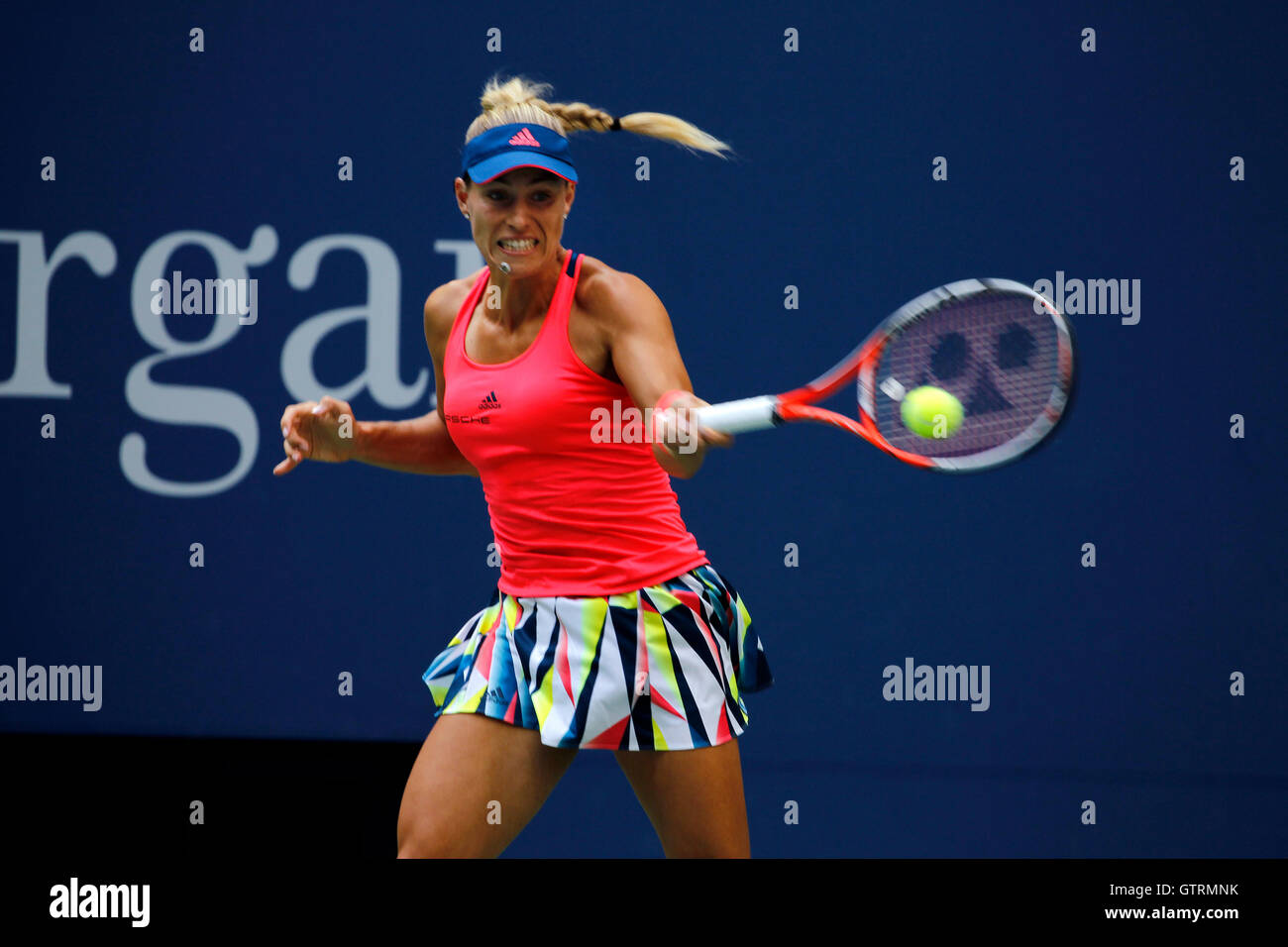 New York, USA. 10th September, 2016. Number 2 seed, Angelique Kerber of Germany in action against Karolina Pliskova of the Czech Republic during the finals of the United States Open Tennis Championships at Flushing Meadows, New York on Saturday, September 10th.  Kerber won the match and her first U.S. Open title in three sets Credit:  Adam Stoltman/Alamy Live News Stock Photo