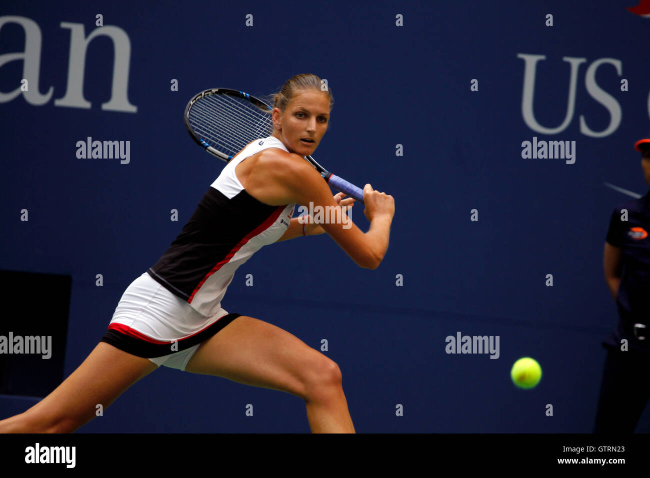 New York, USA. 10th September, 2016. Karolina Pliskova of the Czech Republic in action against Angelique Kerber of Germany during the finals of the United States Open Tennis Championships at Flushing Meadows, New York on Saturday, September 10th.  Kerber won the match and her first U.S. Open title in three sets Credit:  Adam Stoltman/Alamy Live News Stock Photo