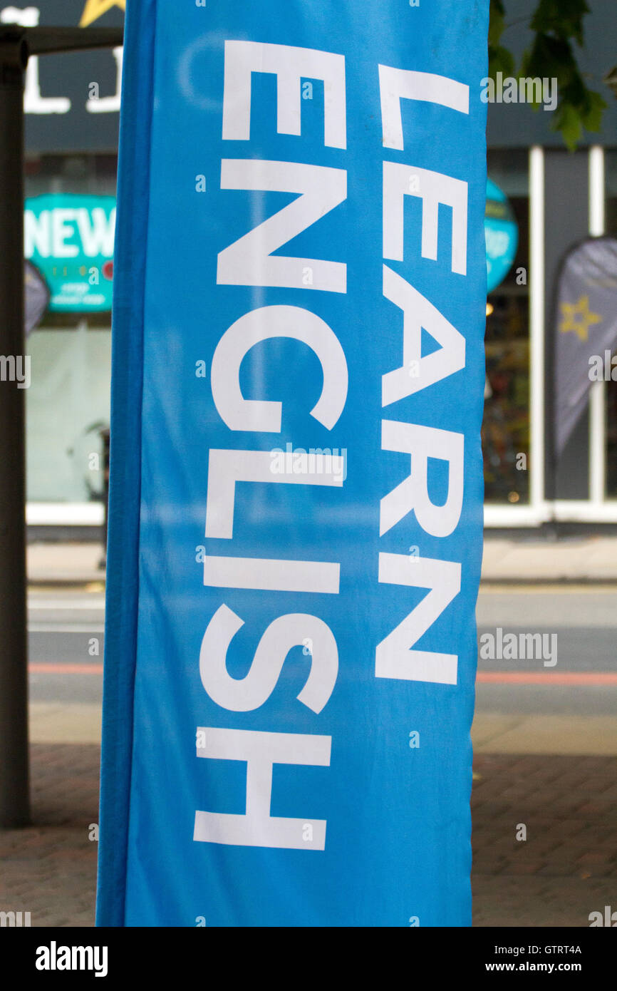 'Learn English' banner promoting teaching English language promoted by