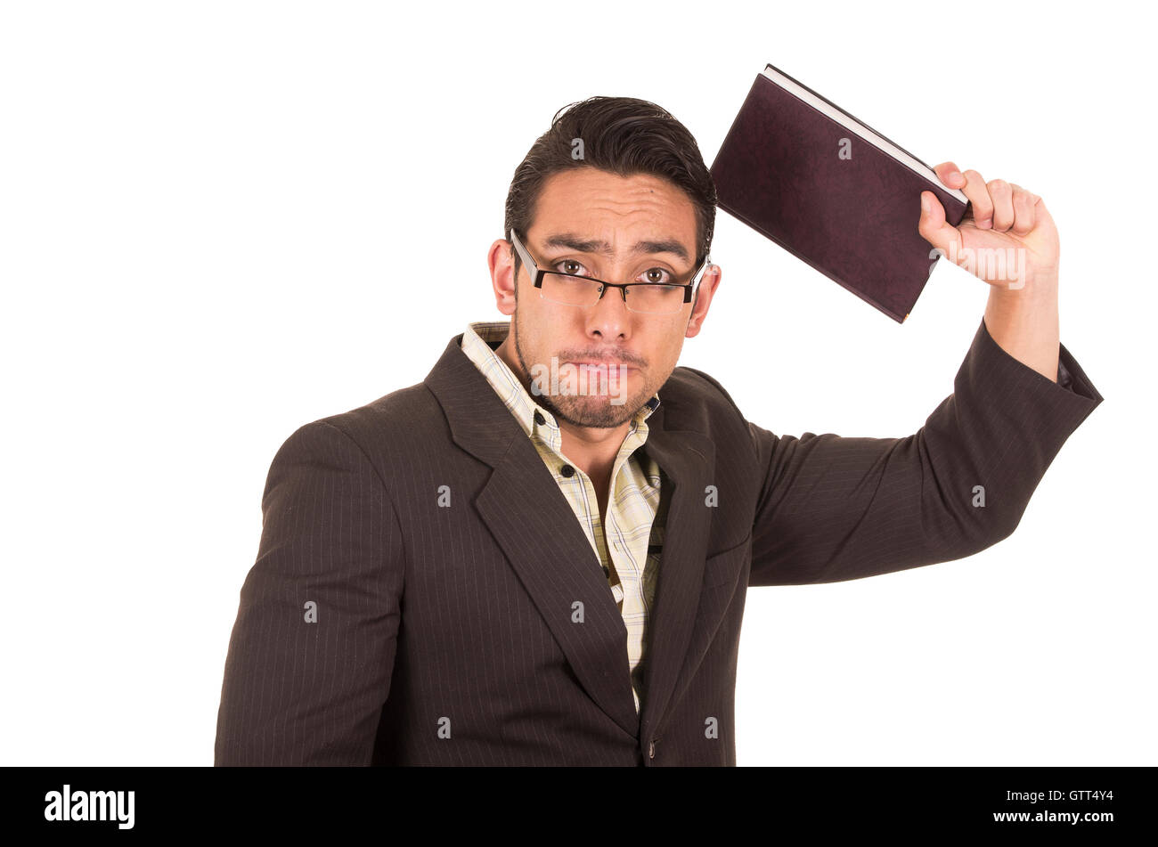 angry school teacher throwing book Stock Photo Alamy