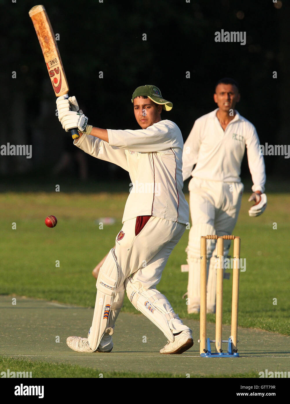 Raja in batting action for Goodmayes - Victoria Park Juniors vs Goodmayes - Victoria Park Community Cricket League - 09/06/08 Stock Photo