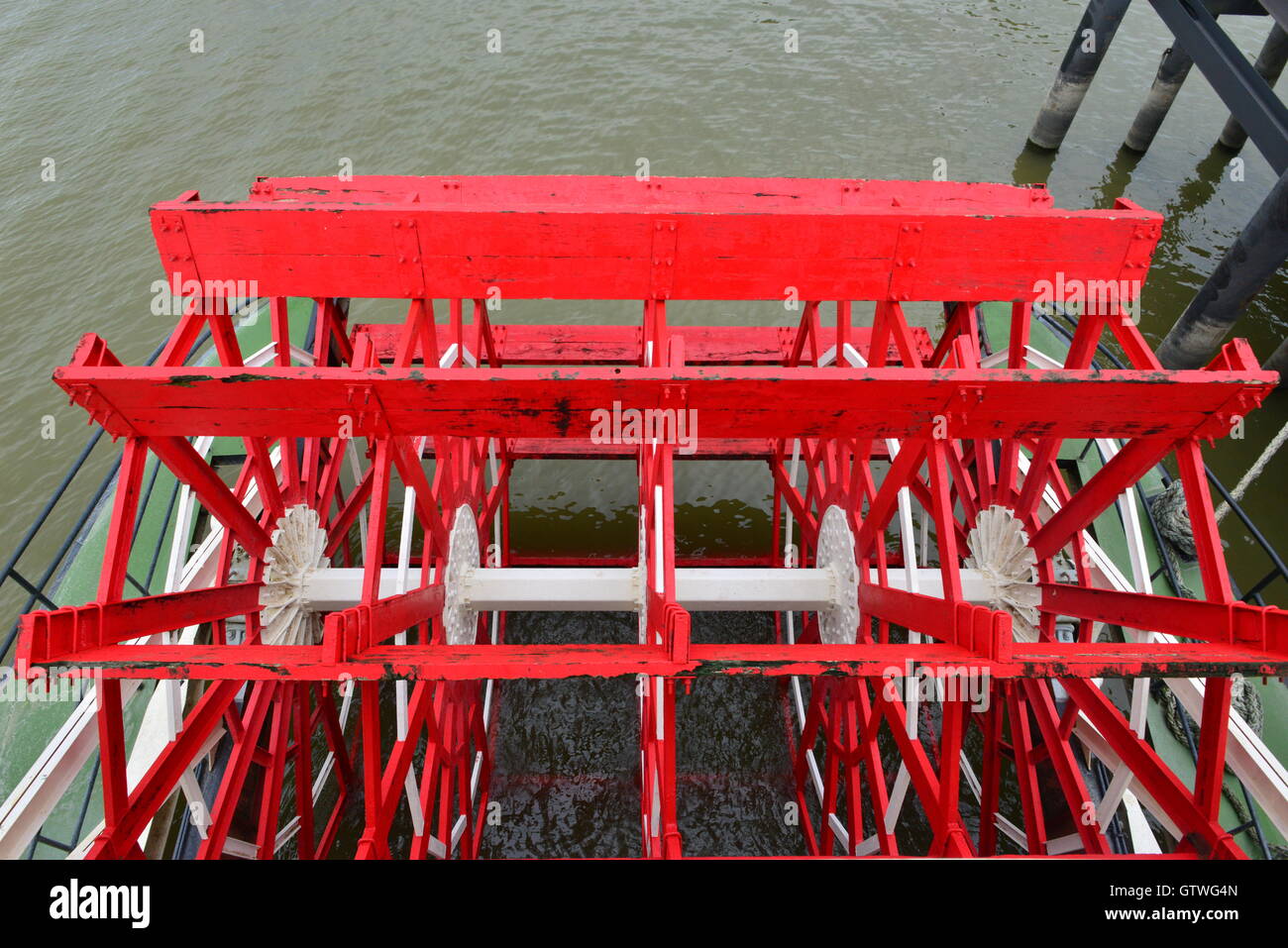 The paddles of a Paddle steamer on the Mississippi river. Stock Photo