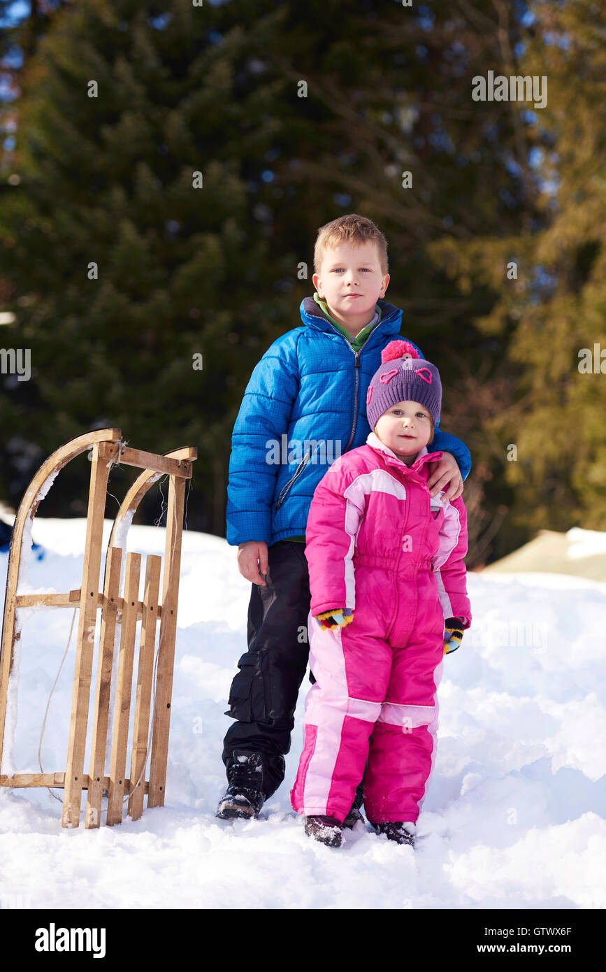 Brother and sister portrait in winter time Stock Photo - Alamy