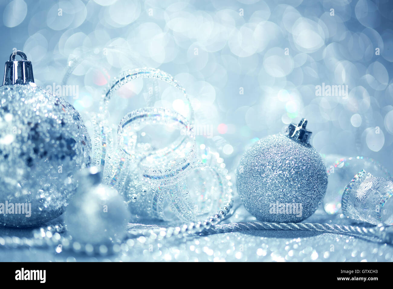 Blue Christmas ornaments background Stock Photo Alamy