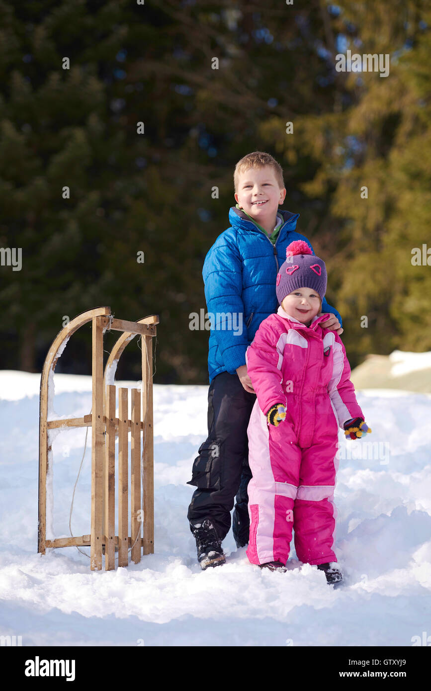 Brother and sister portrait in winter time Stock Photo - Alamy