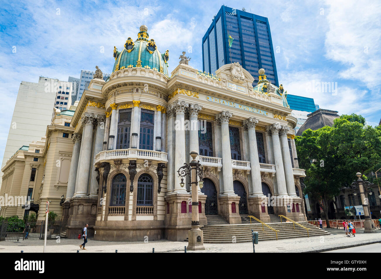 RIO DE JANEIRO - FEBRUARY 26, 2016: The Municipal Theatre, built in an Art Nouveau style inspired by the Paris Opera. Stock Photo
