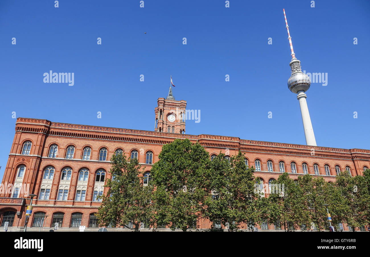 City hall of Berlin and TV Tower Stock Photo - Alamy