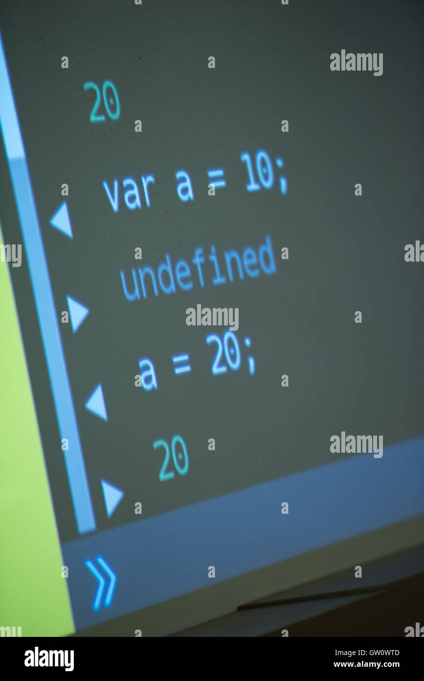 java program code on projector screen at programming class Stock Photo ...