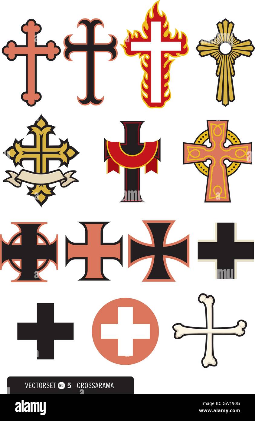 Set of 14 Different Cross Vectors. Includes many styles, from Stock