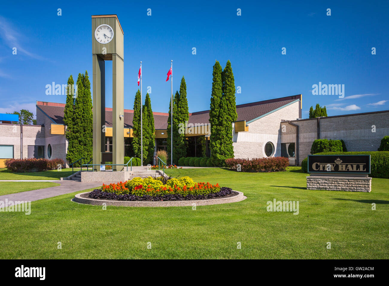 The City Hall building in downtown Winkler, Manitoba, Canada Stock