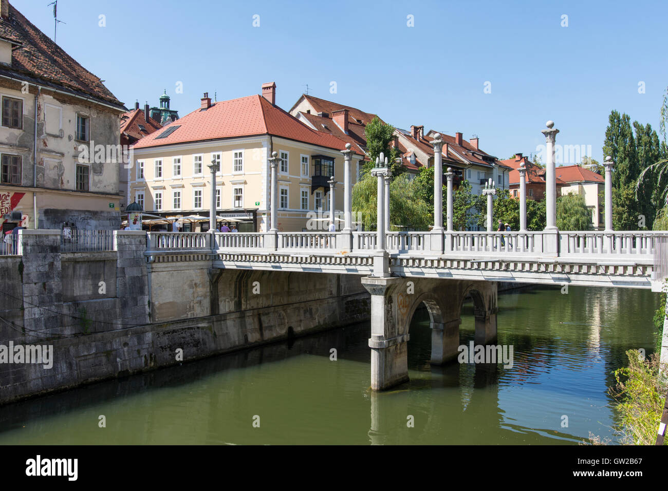 A bridge on the Ljubljanca river in Ljubljana, Slovenia Stock Photo