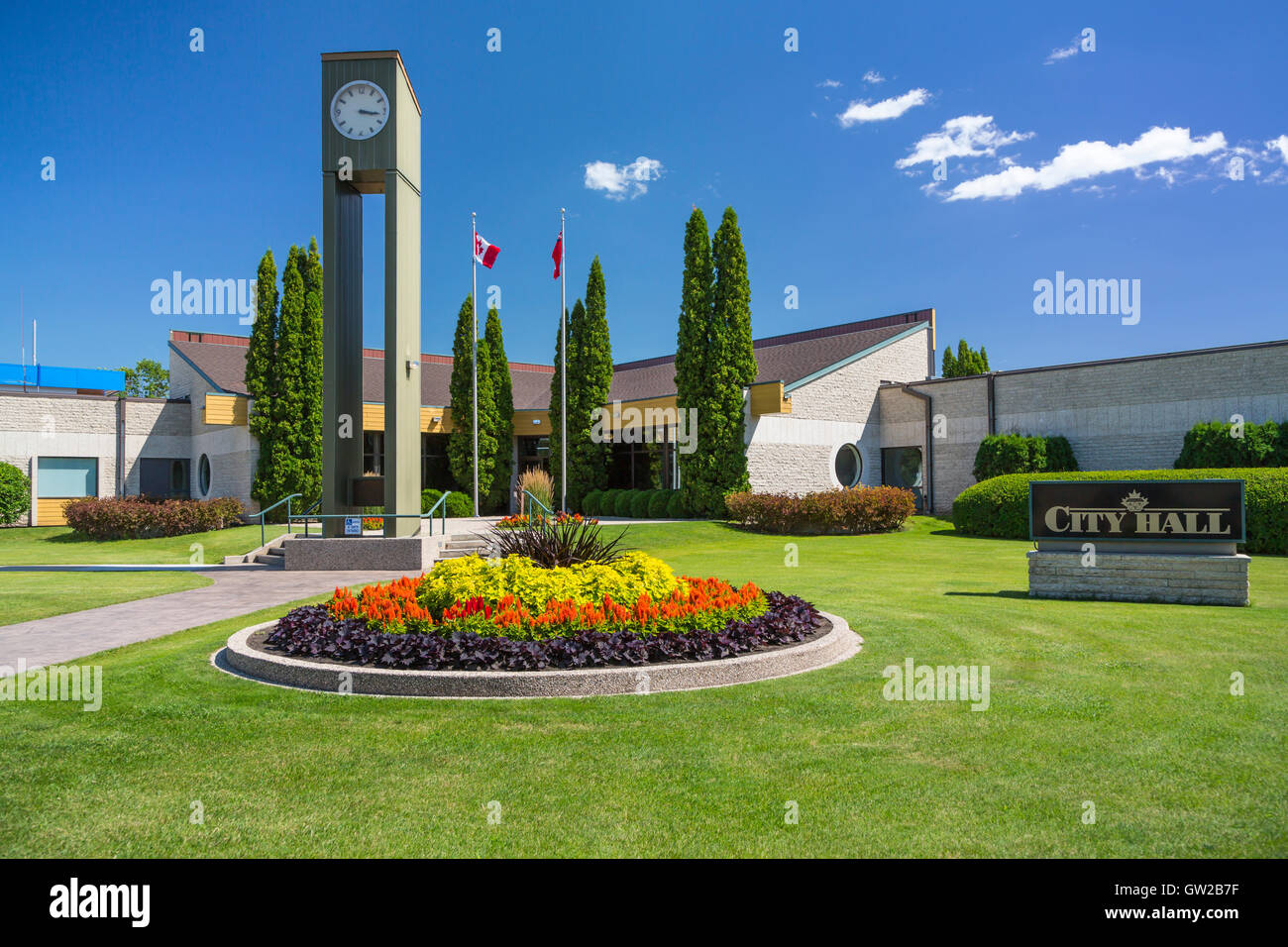 The City Hall building in downtown Winkler, Manitoba, Canada Stock