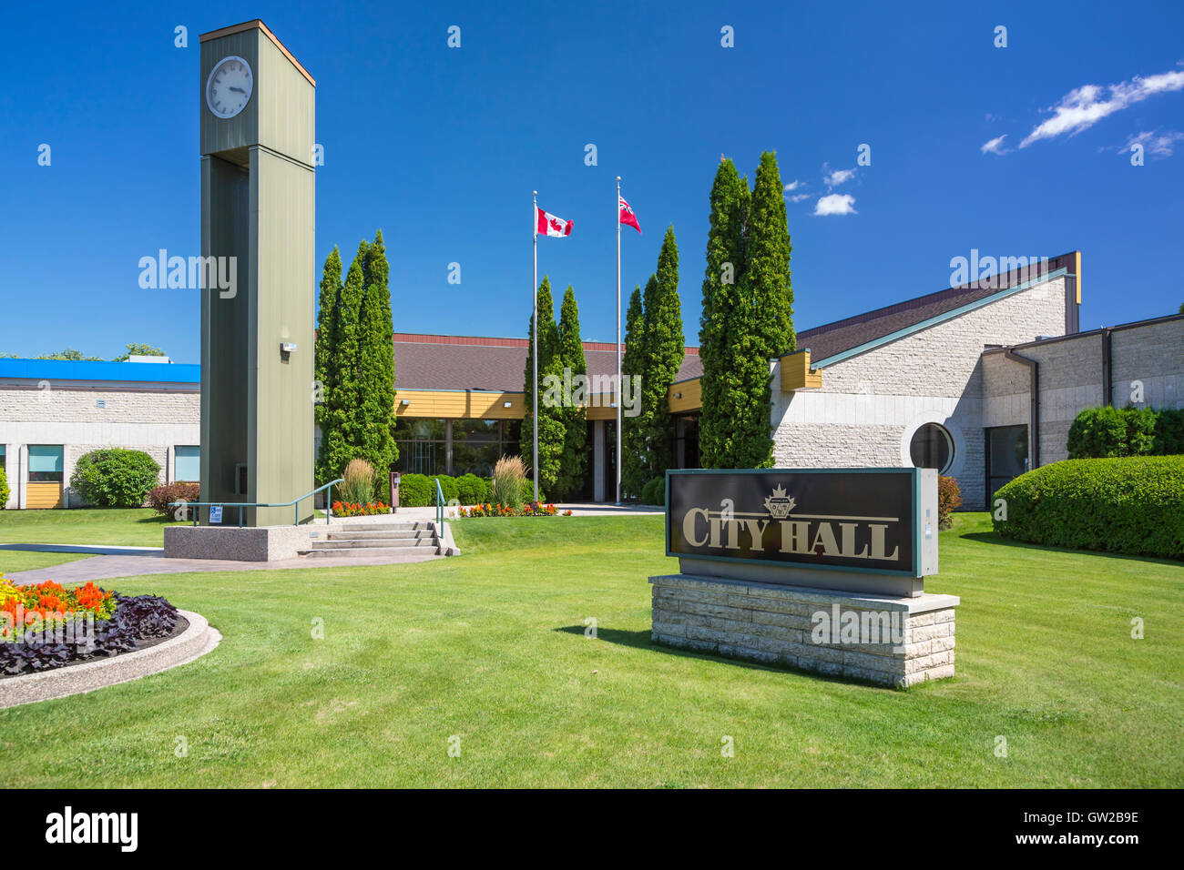 The City Hall building in downtown Winkler, Manitoba, Canada Stock