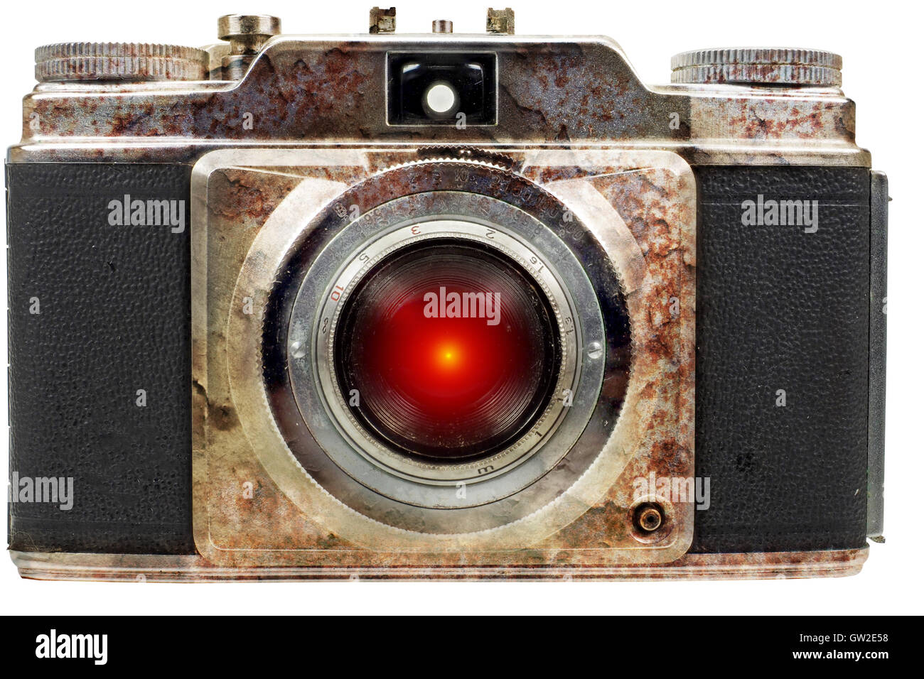 Old broken camera with a spark of hope for better days Stock Photo