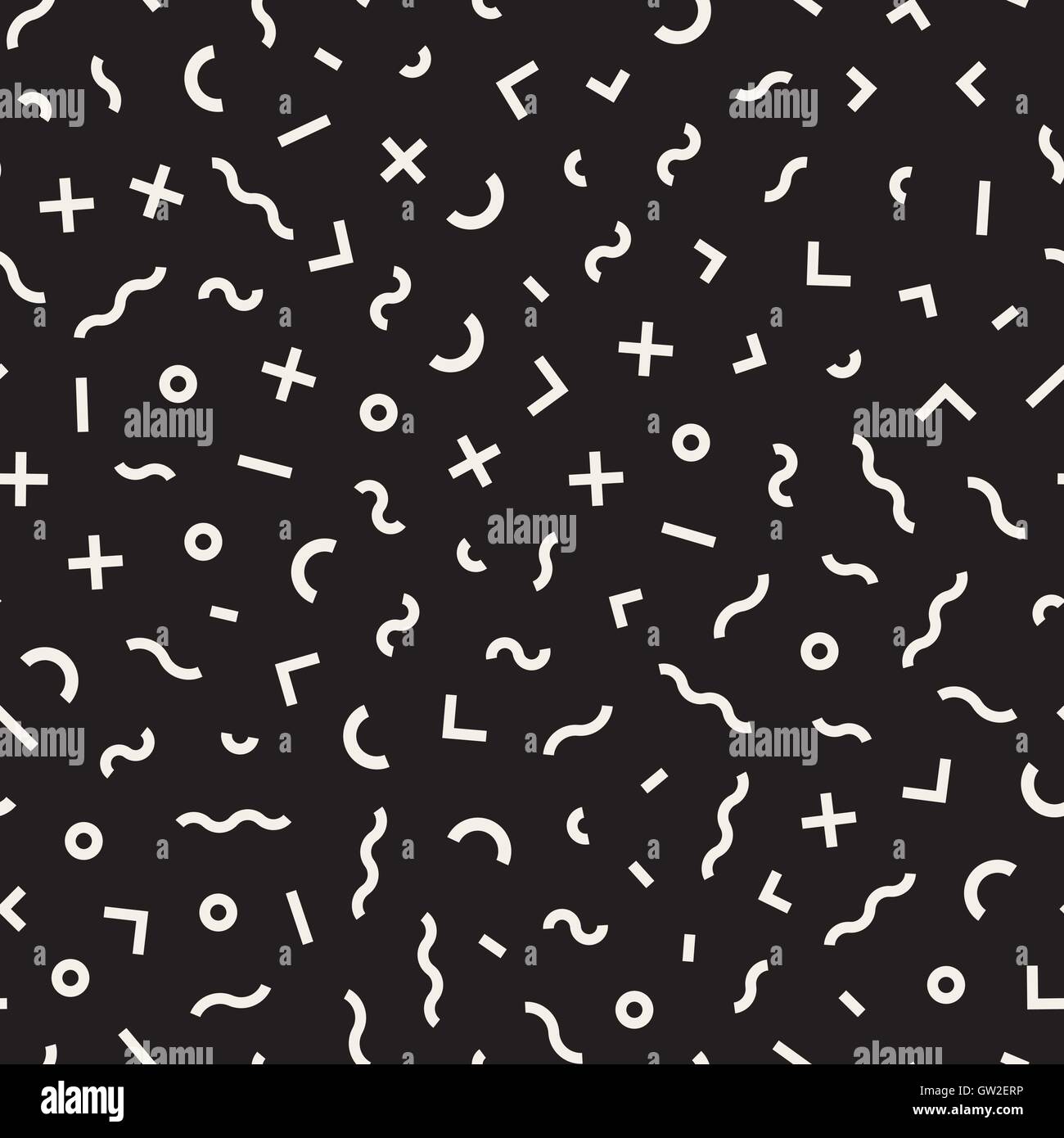Vector Seamless Black and White Memphis Lines Jumble Pattern Stock ...