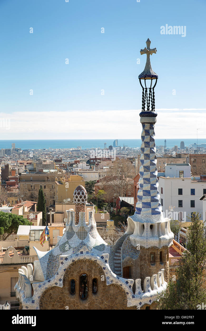 The Gaudi Park (Parc Guell) in Barcelona, Spain Stock Photo