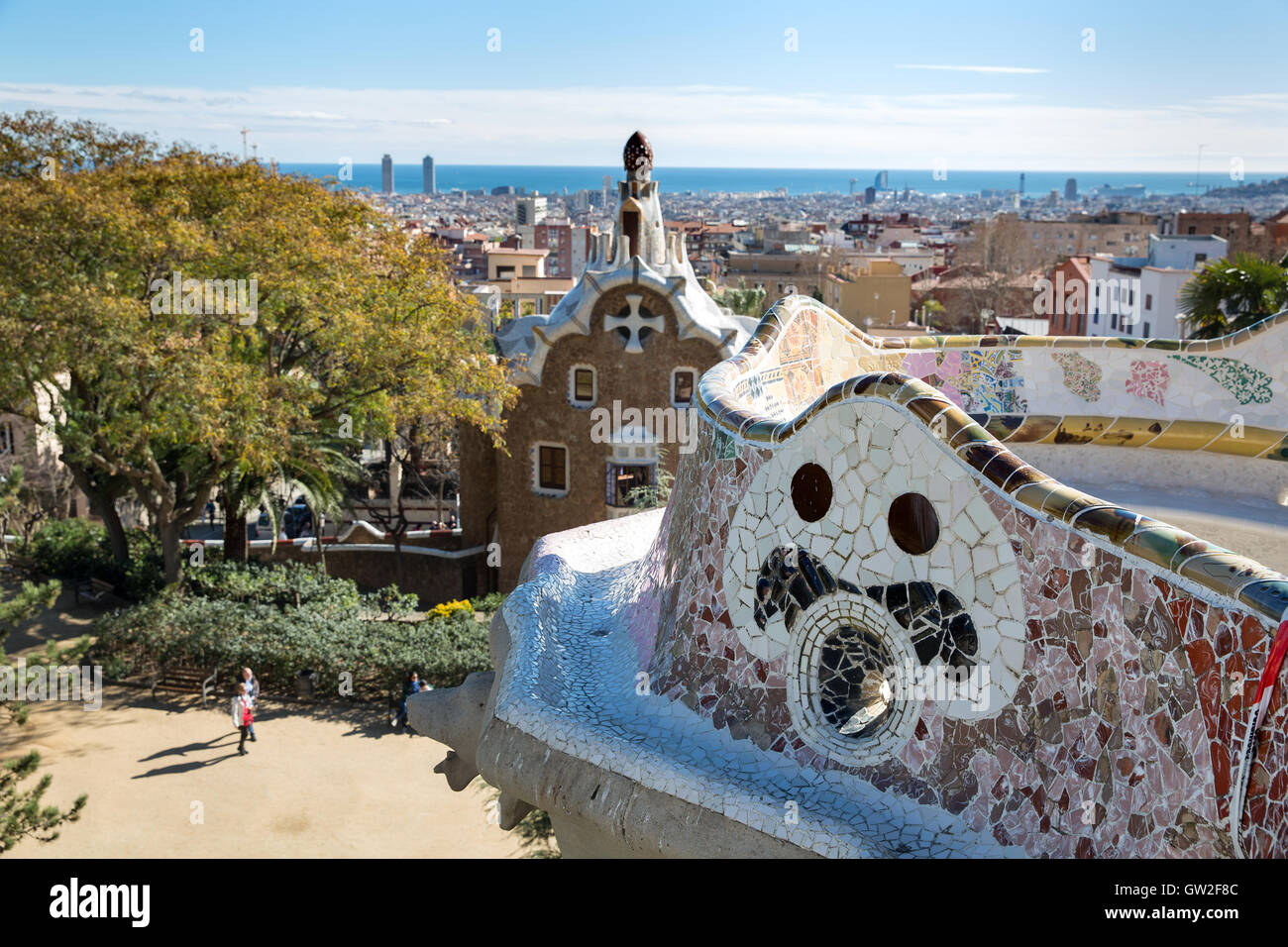 The Park Guell (Gaudi Park) in Barcelona, Spain. Stock Photo