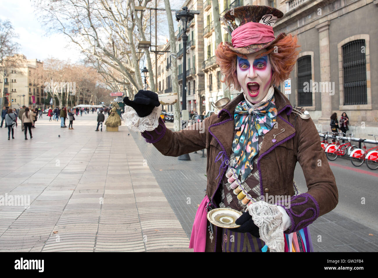 A street performer in Barcelona, Spain. Stock Photo