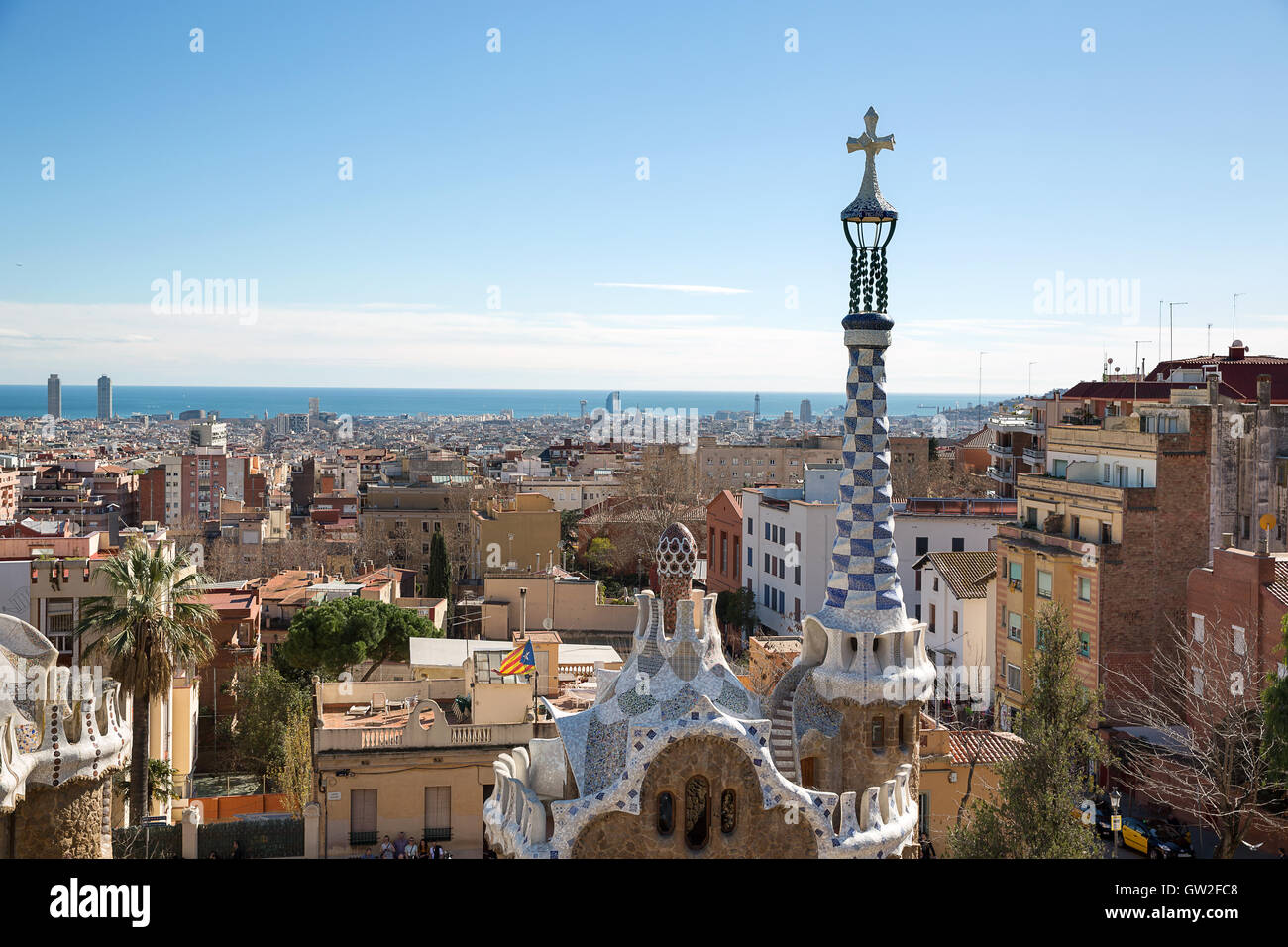 The Gaudi Park (Parc Guell) in Barcelona, Spain Stock Photo