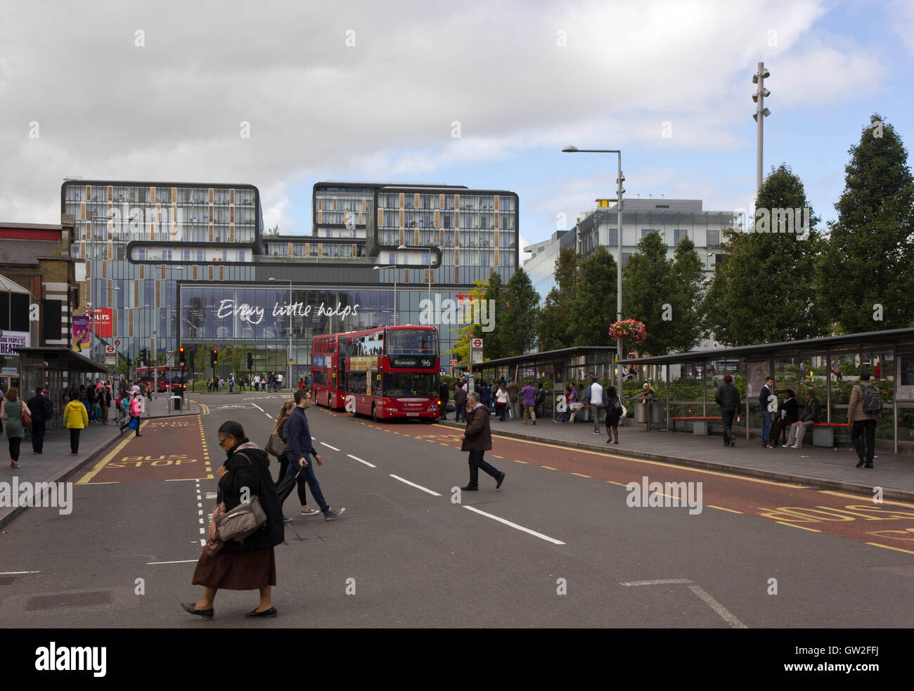 LONDON, UNITED KINGDOM - SEPTEMBER 12 2015: General Gordon square in Woolwich district of London, with people on the street and  Stock Photo