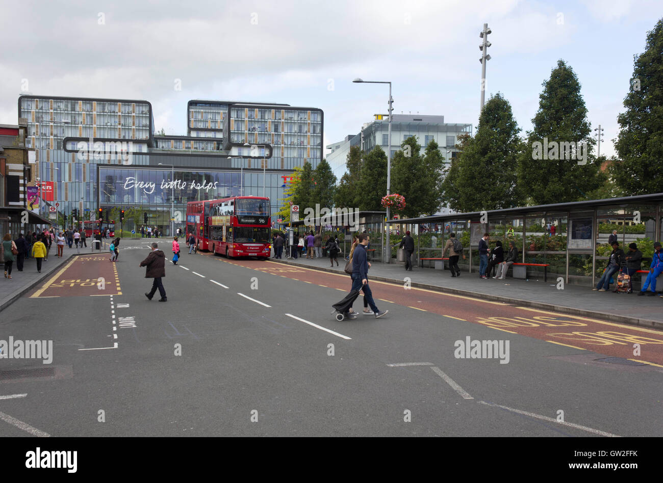 LONDON, UNITED KINGDOM - SEPTEMBER 12 2015: General Gordon square in Woolwich district of London, with people on the street and  Stock Photo