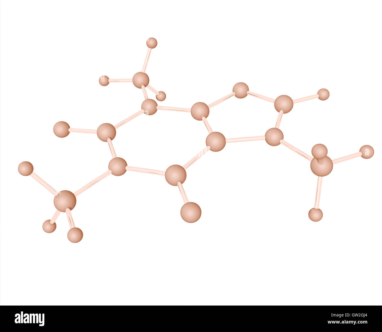 3D molecular model of caffeine-a central nervous system (CNS) stimulant of the methylxanthine class. Stock Photo